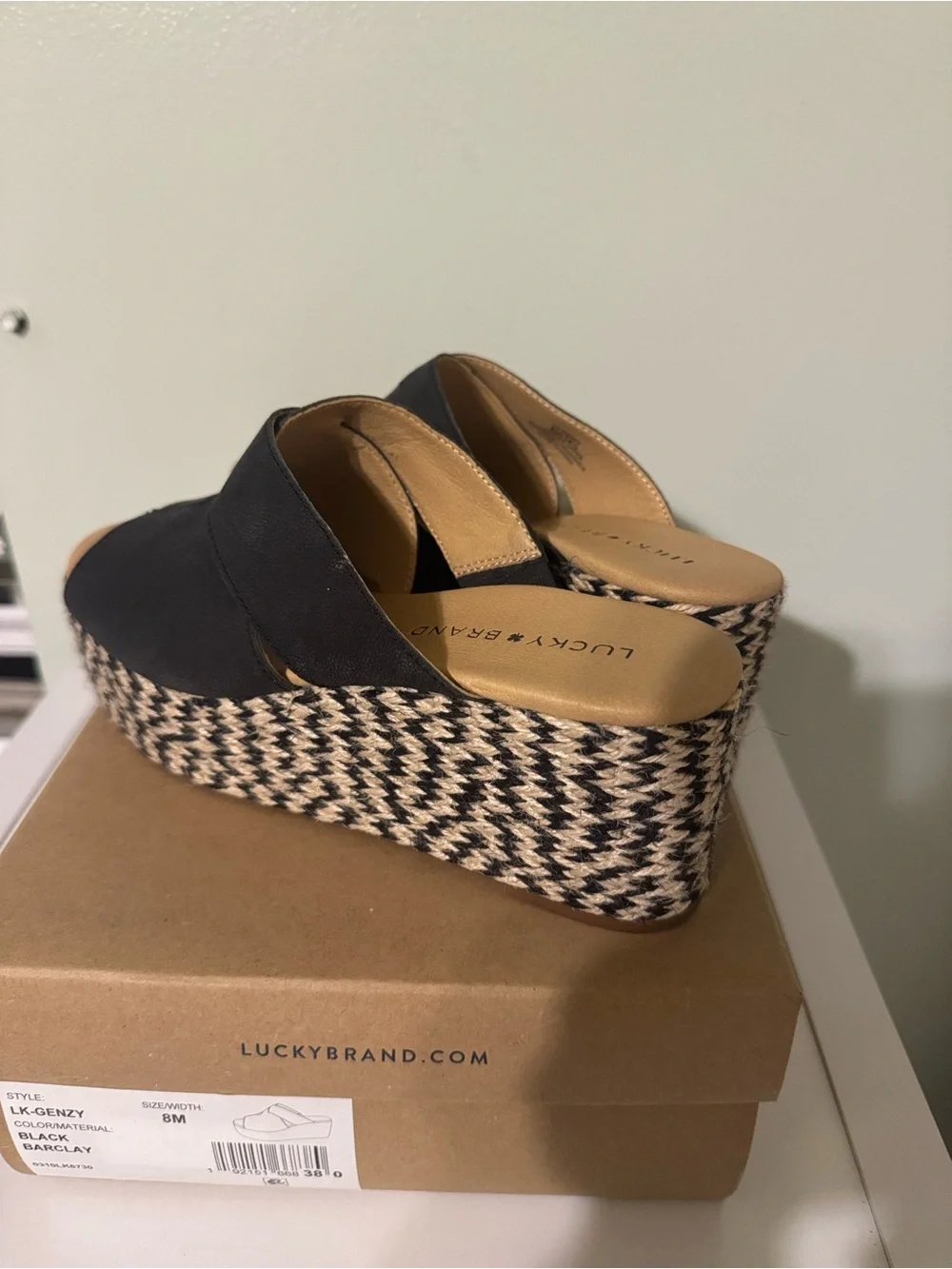 Lucky Brand Black Woven Espadrille Platform Slide